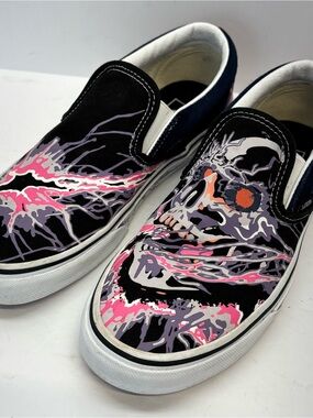 Vans Zap Skull Classic Slip On Glow In Dark Sneakers Shoes Black Men 6/W 7.5